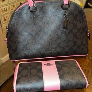 Coach Signature Dome Satchel and Wallet Set in Black/Pink